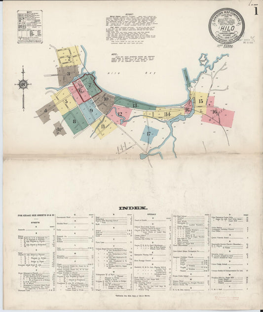 Sanborn Fire Insurance Map from Hilo, Hawaii County, Hawaii (1914), Sheet #0001 - Historic Sanborn Fire Insurance Map Print, vintage old map wall art