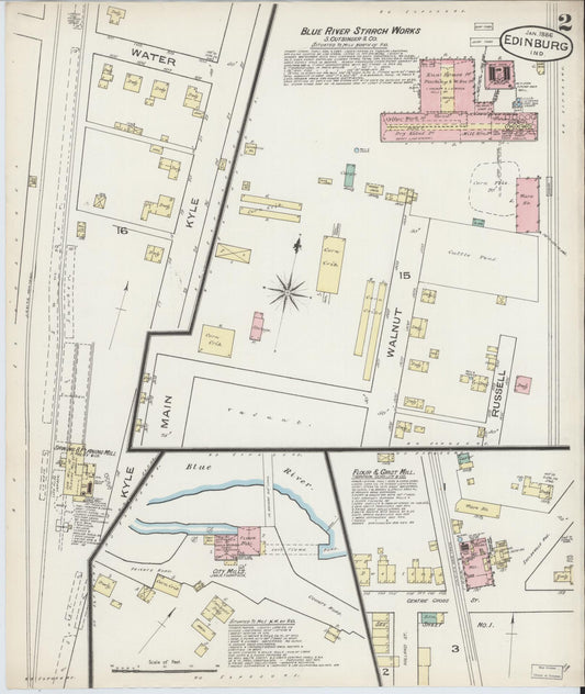 Sanborn Fire Insurance Map from Edinburg, Johnson And Bartholomew Counties, Indiana (1886), Sheet #0002 - Historic Sanborn Fire Insurance Map Print, vintage old map wall art, antique decor, genealogy gift, Indiana Indiana map