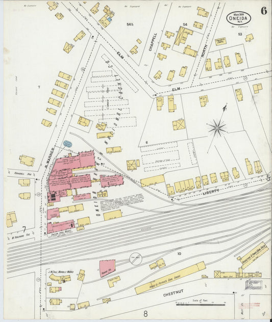 Sanborn Fire Insurance Map from Oneida, Madison County, New York (1899), Sheet #0006 - Historic Sanborn Fire Insurance Map Print, vintage old map wall art, antique decor, genealogy gift, New York New York map
