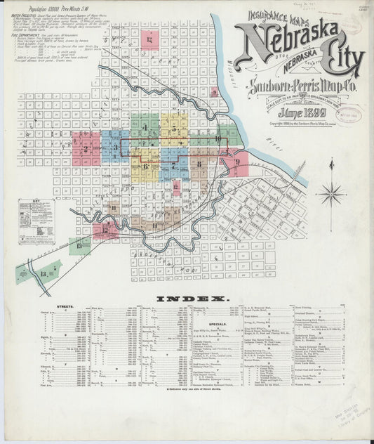Sanborn Fire Insurance Map from Nebraska City, Otoe County, Nebraska (1899), Sheet #0001 - Historic Sanborn Fire Insurance Map Print, vintage old map wall art, antique decor, genealogy gift, Nebraska Nebraska map