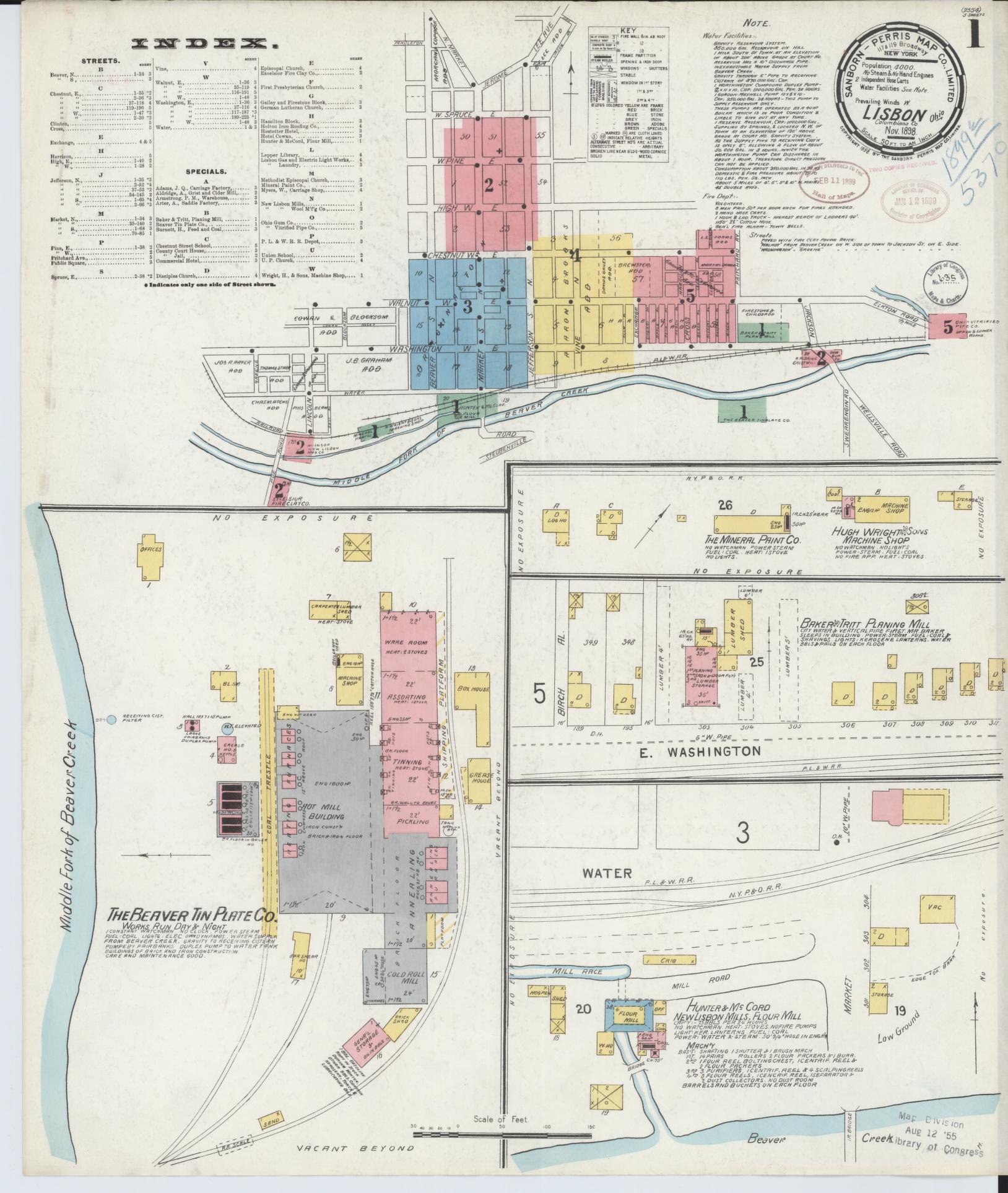 Sanborn Fire Insurance Map from Lisbon, Columbiana County, Ohio (1898), Sheet #0001 - Complete Map Set gallery image, historic Sanborn map, vintage wall art, Ohio Ohio