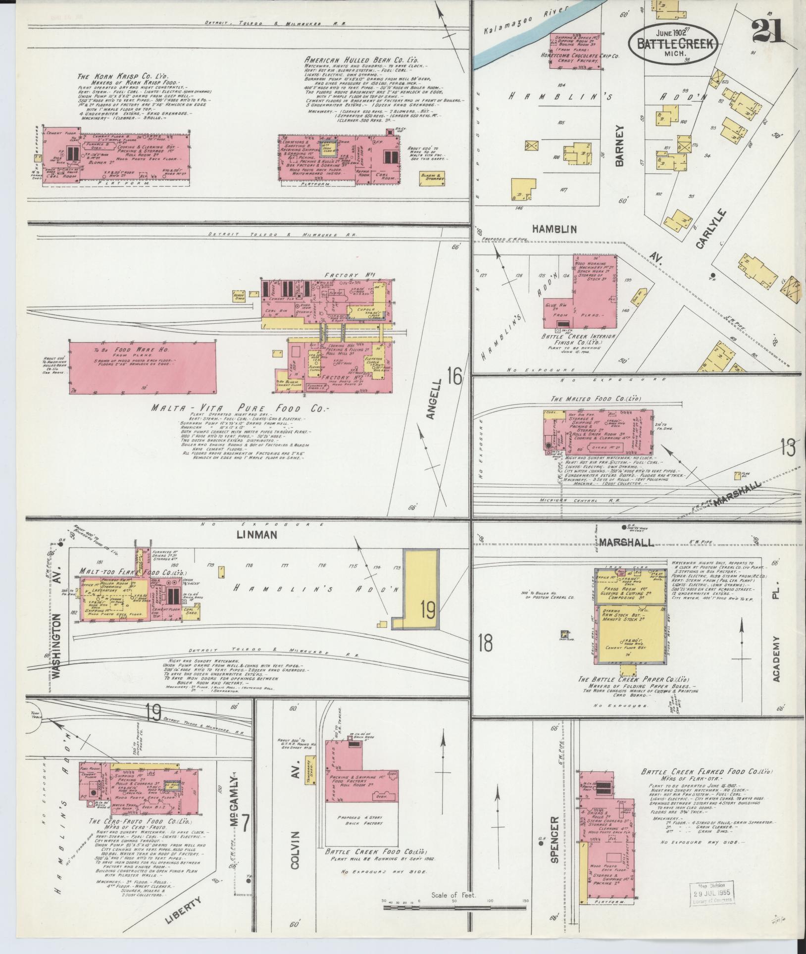 Sanborn Fire Insurance Map from Battle Creek, Calhoun County, Michigan (1902), Sheet #0021 - Complete Map Set gallery image, historic Sanborn map, vintage wall art, Michigan Michigan