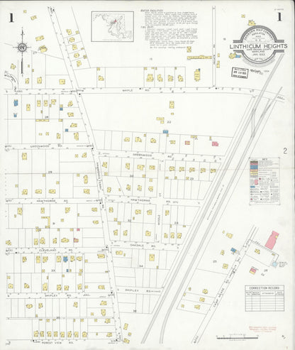 Sanborn Fire Insurance Map from Linthicum Heights, Anne Arundel County, Maryland (1933), Sheet #0001 - Complete Map Set gallery image, historic Sanborn map, vintage wall art, Maryland Maryland