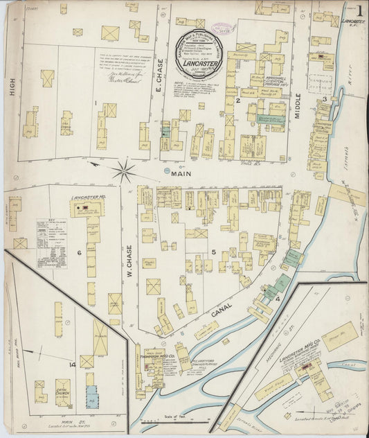 Sanborn Fire Insurance Map from Lancaster, Coos County, New Hampshire (1887), Sheet #0001 - Historic Sanborn Fire Insurance Map Print, vintage old map wall art, antique decor, genealogy gift, New Hampshire New Hampshire map