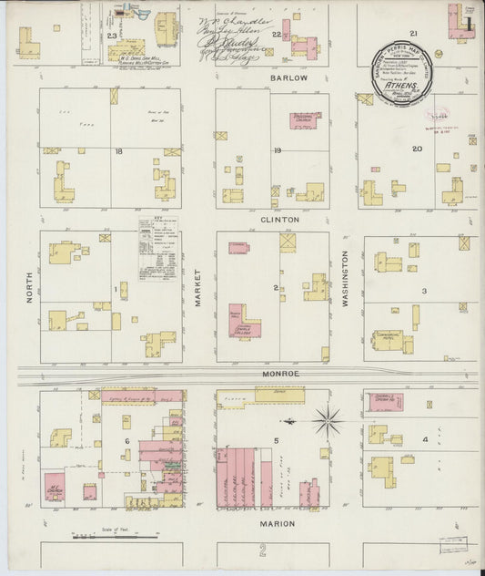 Sanborn Fire Insurance Map from Athens, Limestone County, Alabama (1894), Sheet #0001 - Complete Map Set gallery image, historic Sanborn map, vintage wall art, Alabama Alabama