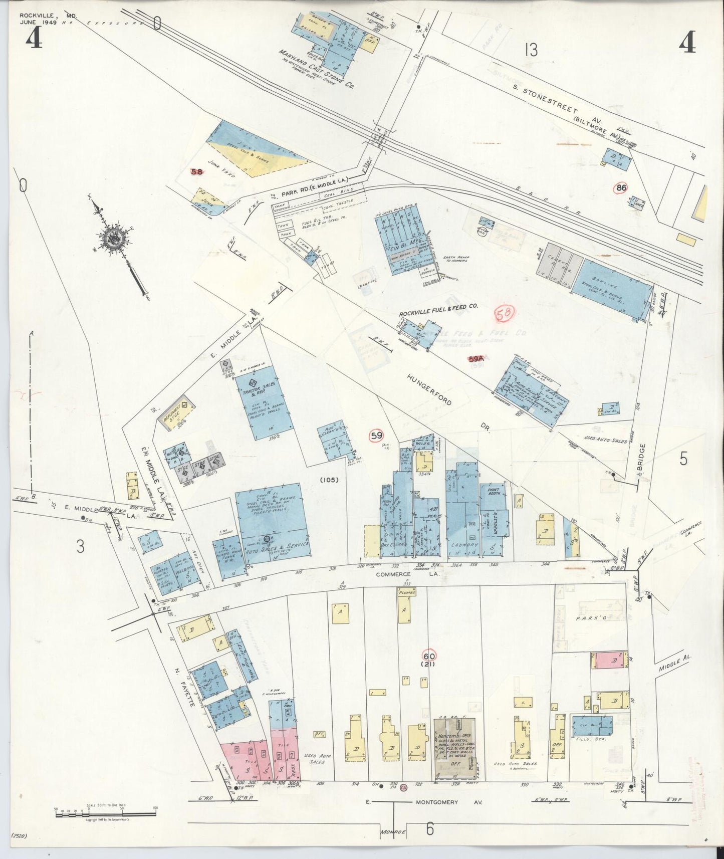 Sanborn Fire Insurance Map from Rockville, Montgomery County, Maryland (1960), Sheet #0004 - Historic Sanborn Fire Insurance Map Print, vintage old map wall art, antique decor, genealogy gift, Maryland Maryland map