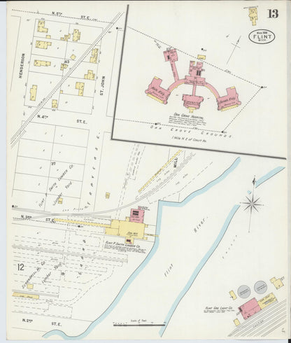 Sanborn Fire Insurance Map from Flint, Genesee County, Michigan (1898), Sheet #0013 - Complete Map Set gallery image, historic Sanborn map, vintage wall art, Michigan Michigan