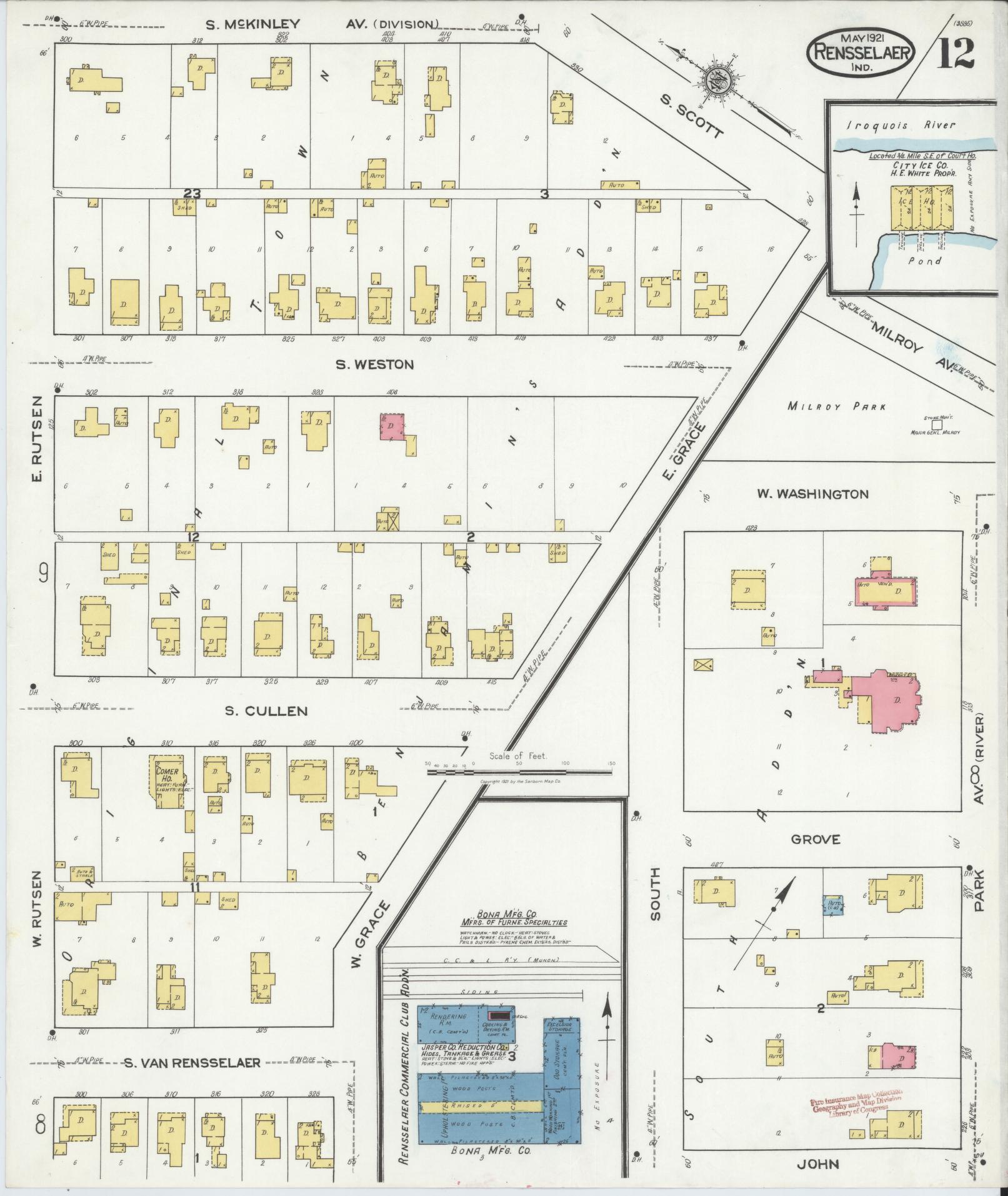 Sanborn Fire Insurance Map from Rensselaer, Jasper County, Indiana (1921), Sheet #0012 - Complete Map Set gallery image, historic Sanborn map, vintage wall art, Indiana Indiana