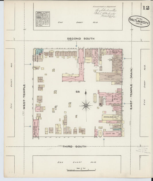 Sanborn Fire Insurance Map from Salt Lake City, Salt Lake County, Utah (1884), Sheet #0012 - Historic Sanborn Fire Insurance Map Print, vintage old map wall art, antique decor, genealogy gift, Utah Utah map