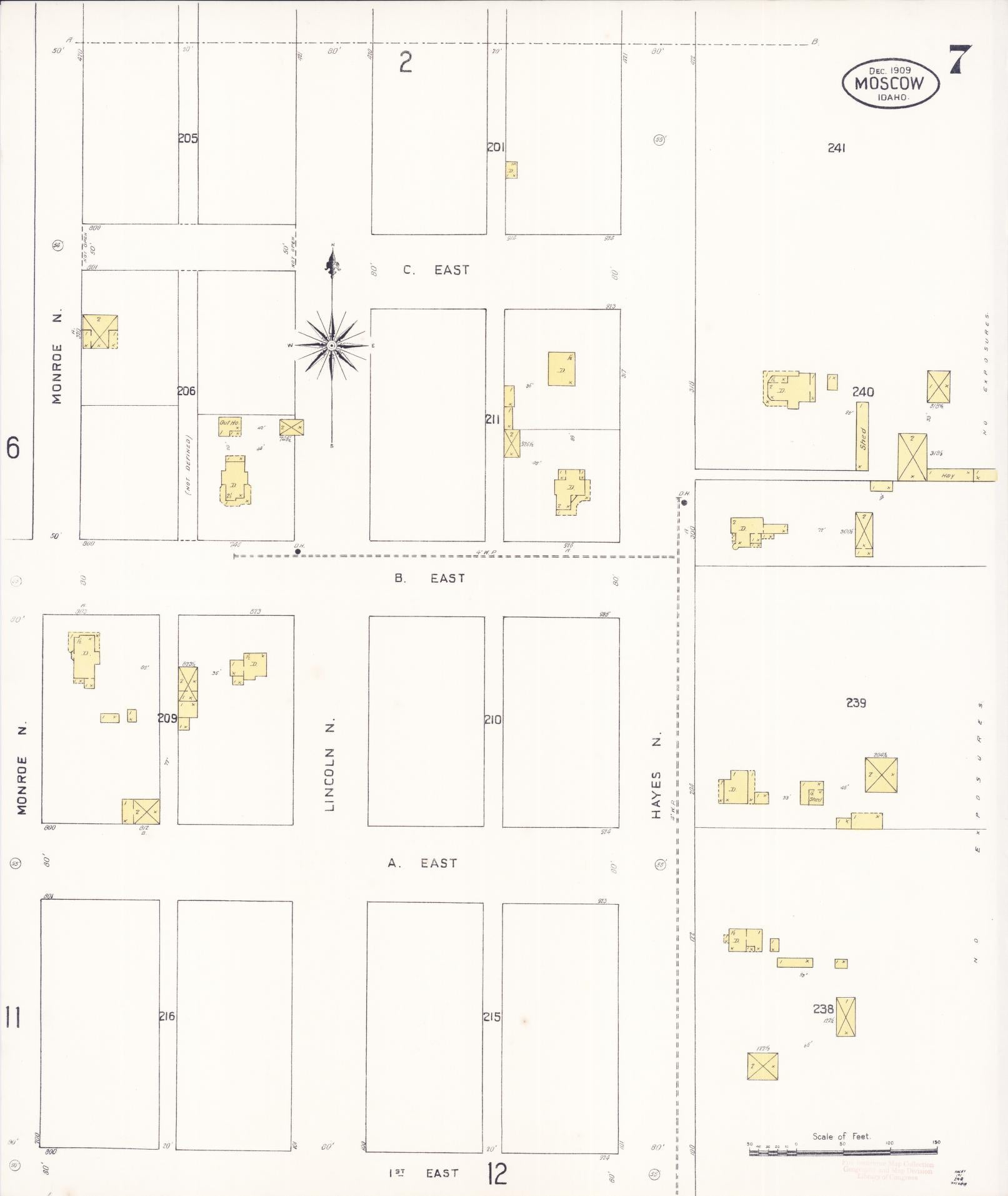 Sanborn Fire Insurance Map from Moscow, Latah County, Idaho (1909), Sheet #0007 - Historic Sanborn Fire Insurance Map Print, vintage old map wall art, antique decor, genealogy gift, Idaho Idaho map