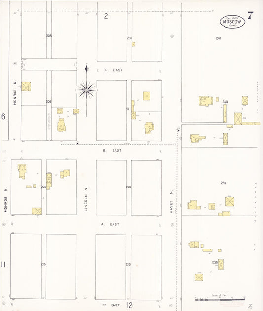 Sanborn Fire Insurance Map from Moscow, Latah County, Idaho (1909), Sheet #0007 - Historic Sanborn Fire Insurance Map Print, vintage old map wall art, antique decor, genealogy gift, Idaho Idaho map