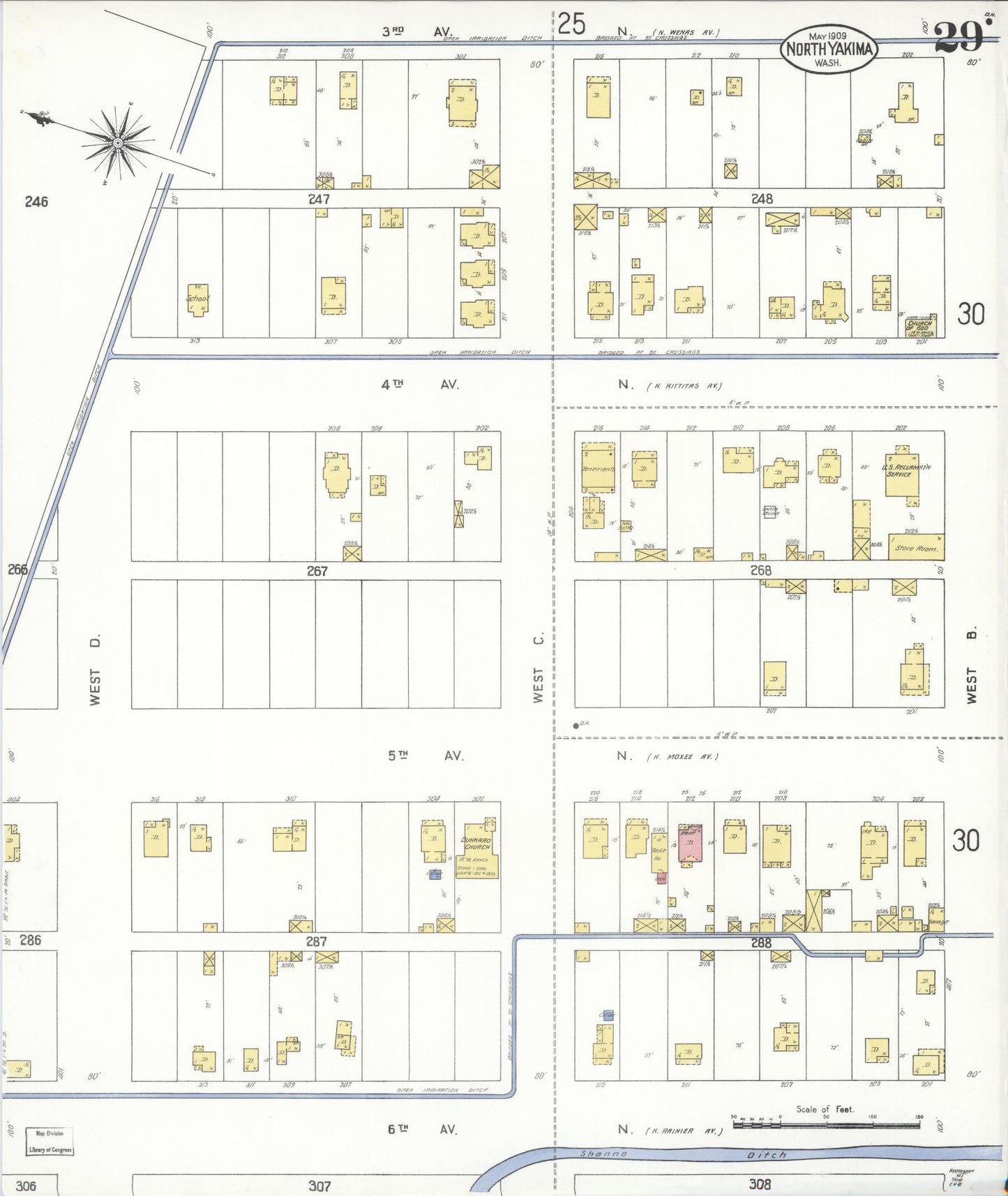 Sanborn Fire Insurance Map from North Yakima, Yakima County, Washington (1909), Sheet #0029 - Complete Map Set gallery image, historic Sanborn map, vintage wall art, Washington Washington