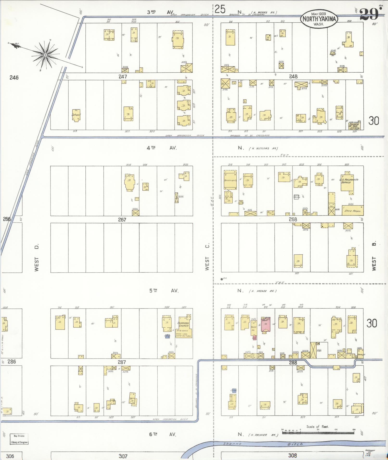 Sanborn Fire Insurance Map from North Yakima, Yakima County, Washington (1909), Sheet #0029 - Complete Map Set gallery image, historic Sanborn map, vintage wall art, Washington Washington