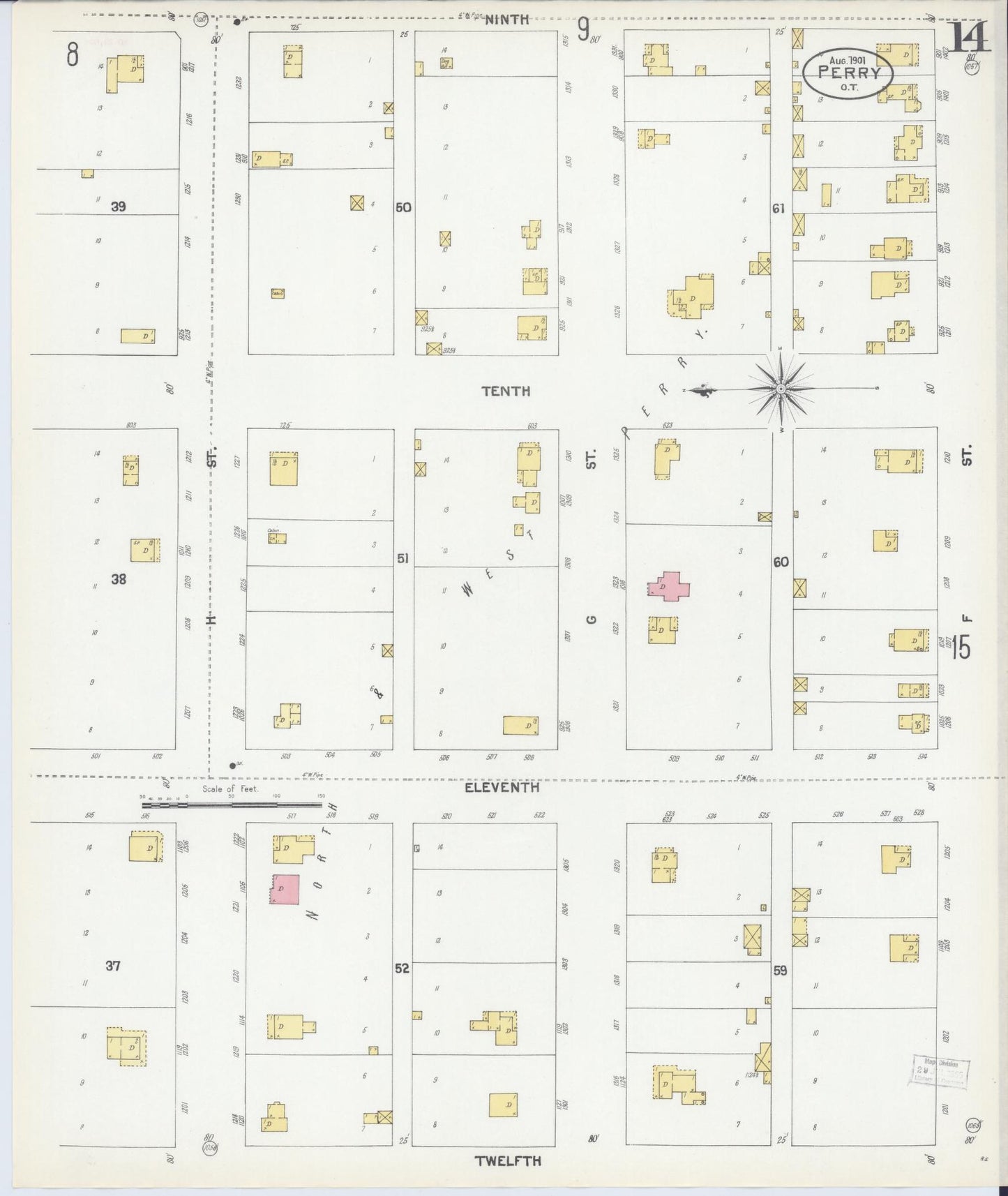 Sanborn Fire Insurance Map from Perry, Noble County, Oklahoma (1901), Sheet #0014 - Complete Map Set gallery image, historic Sanborn map, vintage wall art, Oklahoma Oklahoma