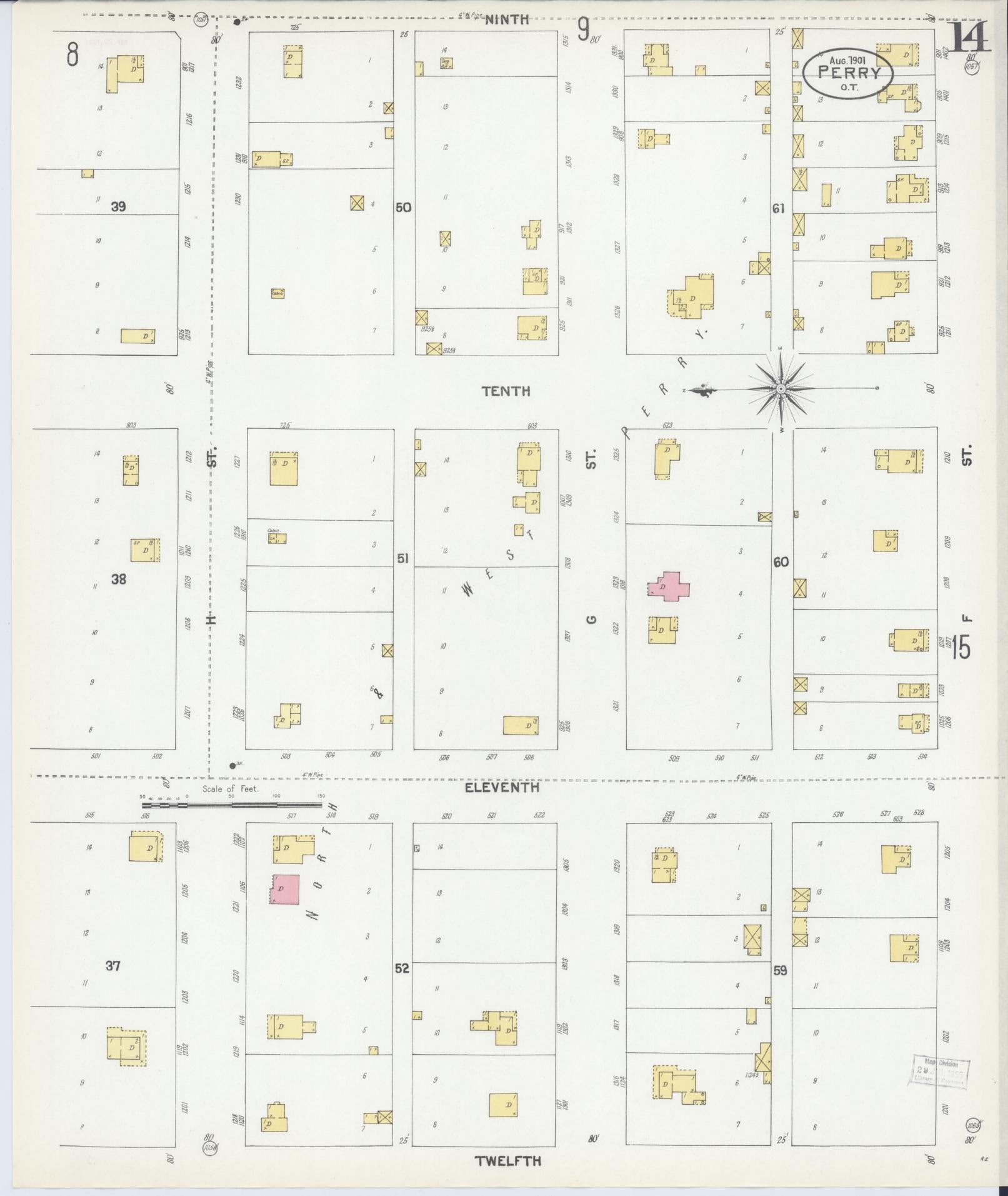 Sanborn Fire Insurance Map from Perry, Noble County, Oklahoma (1901), Sheet #0014 - Complete Map Set gallery image, historic Sanborn map, vintage wall art, Oklahoma Oklahoma