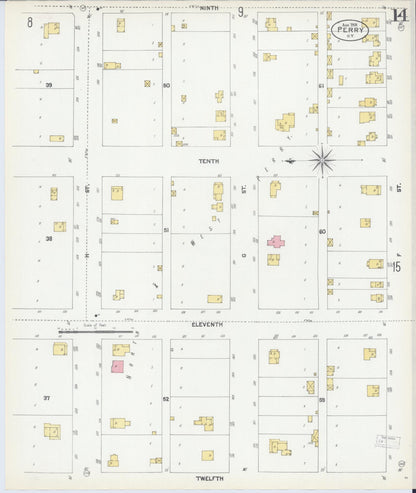 Sanborn Fire Insurance Map from Perry, Noble County, Oklahoma (1901), Sheet #0014 - Complete Map Set gallery image, historic Sanborn map, vintage wall art, Oklahoma Oklahoma