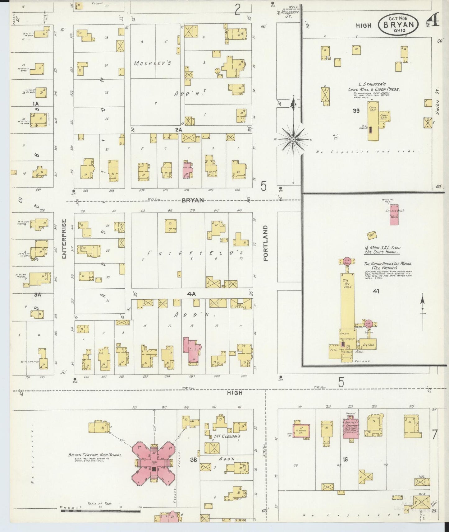 Sanborn Fire Insurance Map from Bryan, Williams County, Ohio (1905), Sheet #0004 - Historic Sanborn Fire Insurance Map Print, vintage old map wall art, antique decor, genealogy gift, Ohio Ohio map