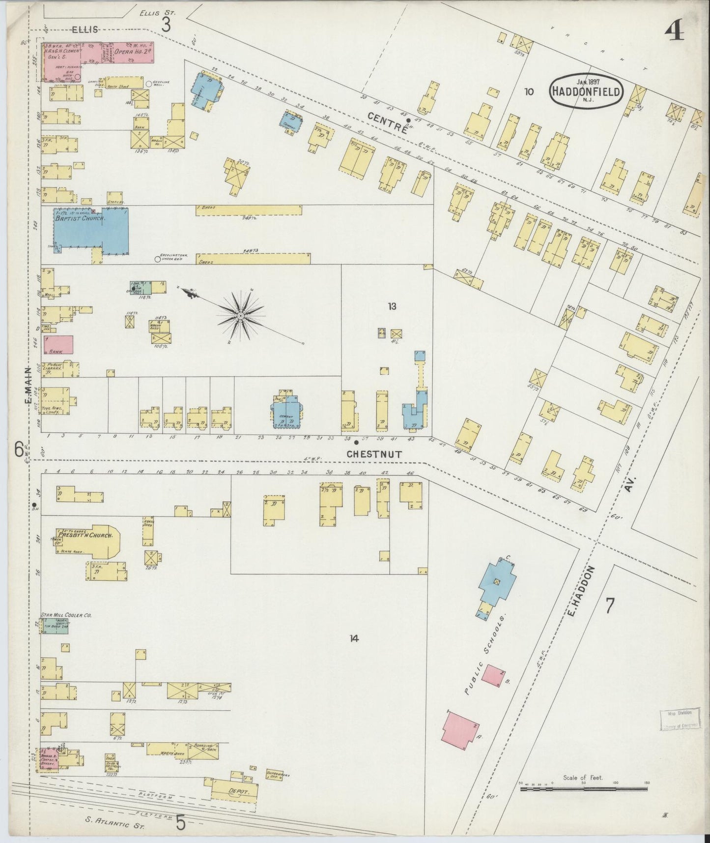 Sanborn Fire Insurance Map from Haddonfield, Camden County, New Jersey (1897), Sheet #0004 - Complete Map Set gallery image, historic Sanborn map, vintage wall art, New Jersey New Jersey