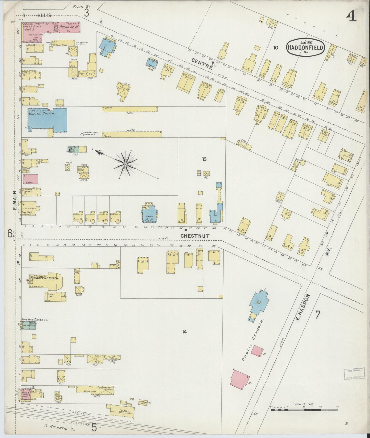 Sanborn Fire Insurance Map from Haddonfield, Camden County, New Jersey (1897), Sheet #0004 - Complete Map Set gallery image, historic Sanborn map, vintage wall art, New Jersey New Jersey