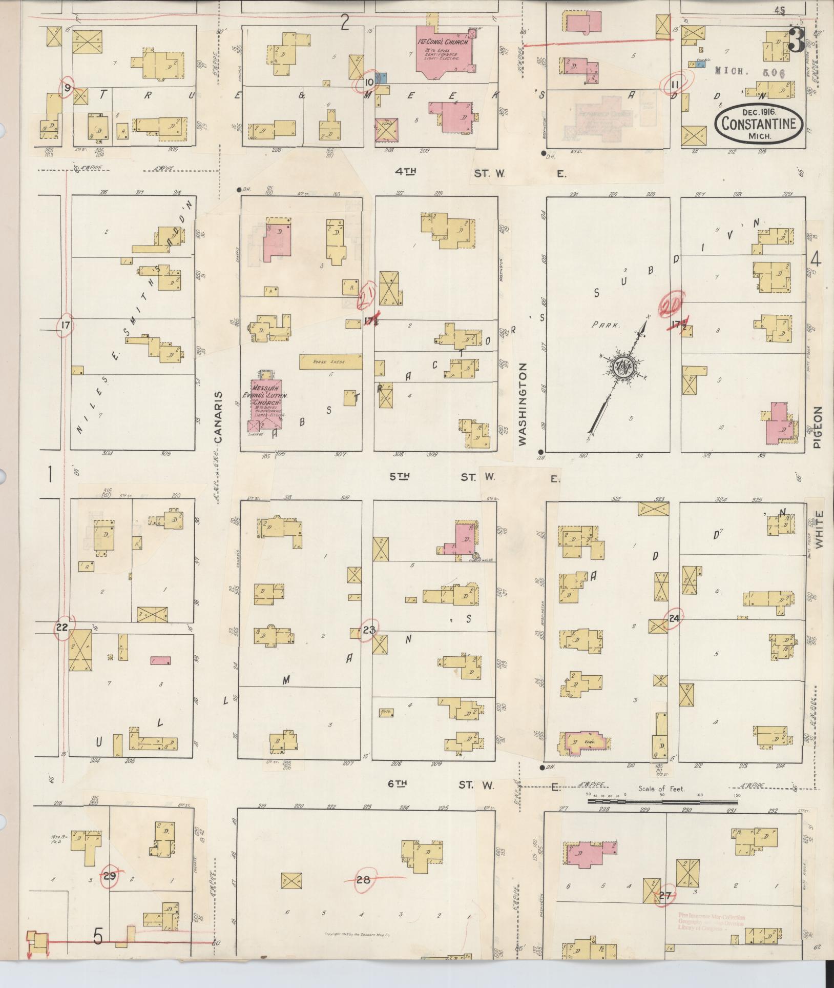 Sanborn Fire Insurance Map from Constantine, Saint Joseph County, Michigan (1932), Sheet #0003 - Complete Map Set gallery image, historic Sanborn map, vintage wall art, Michigan Michigan