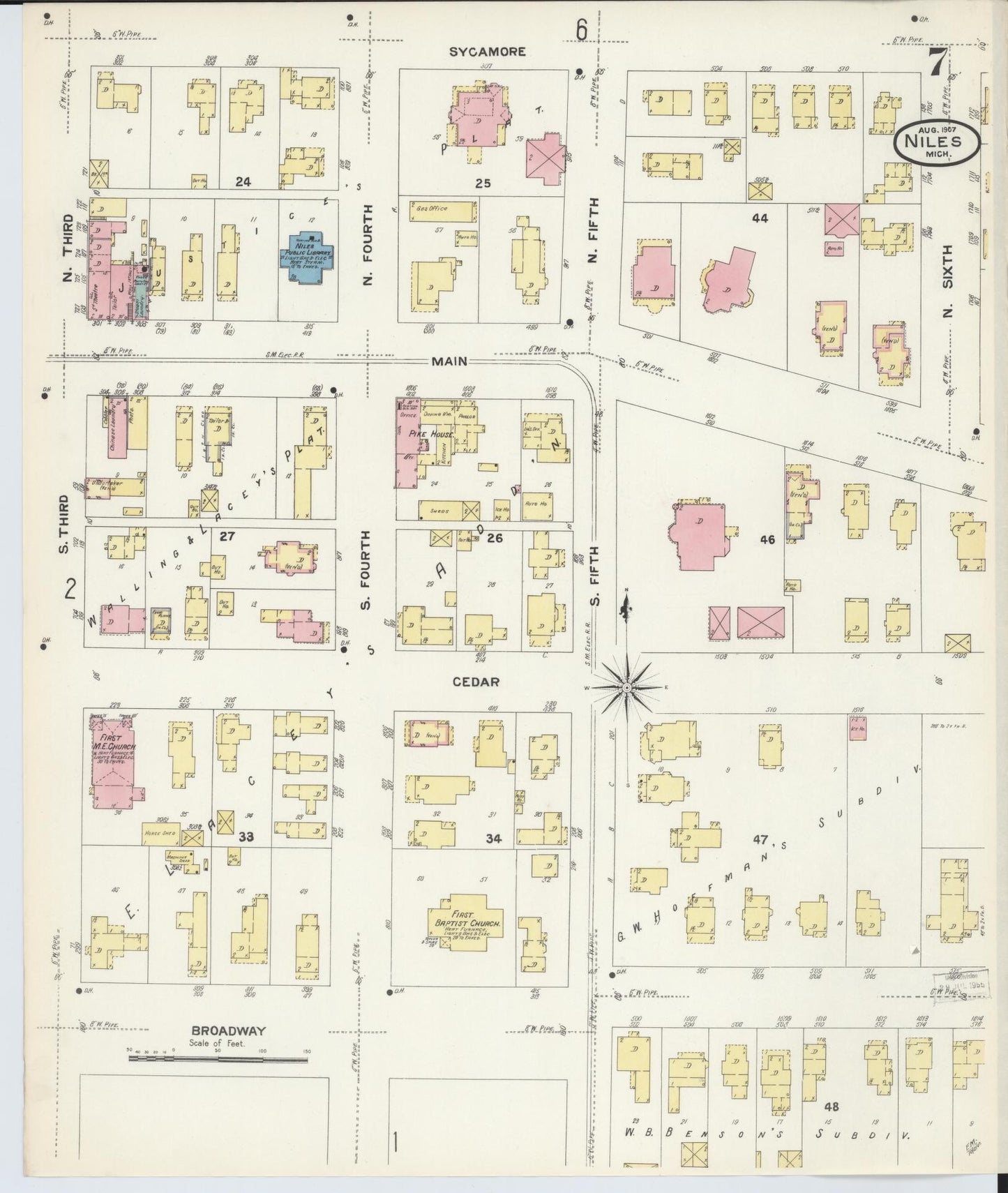 Sanborn Fire Insurance Map from Niles, Berrien County, Michigan (1907), Sheet #0007 - Complete Map Set gallery image, historic Sanborn map, vintage wall art, Michigan Michigan
