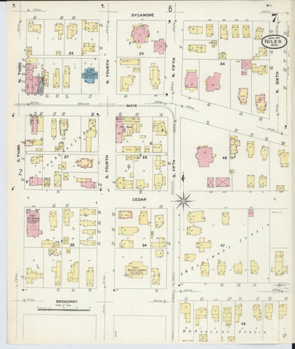 Sanborn Fire Insurance Map from Niles, Berrien County, Michigan (1907), Sheet #0007 - Complete Map Set gallery image, historic Sanborn map, vintage wall art, Michigan Michigan