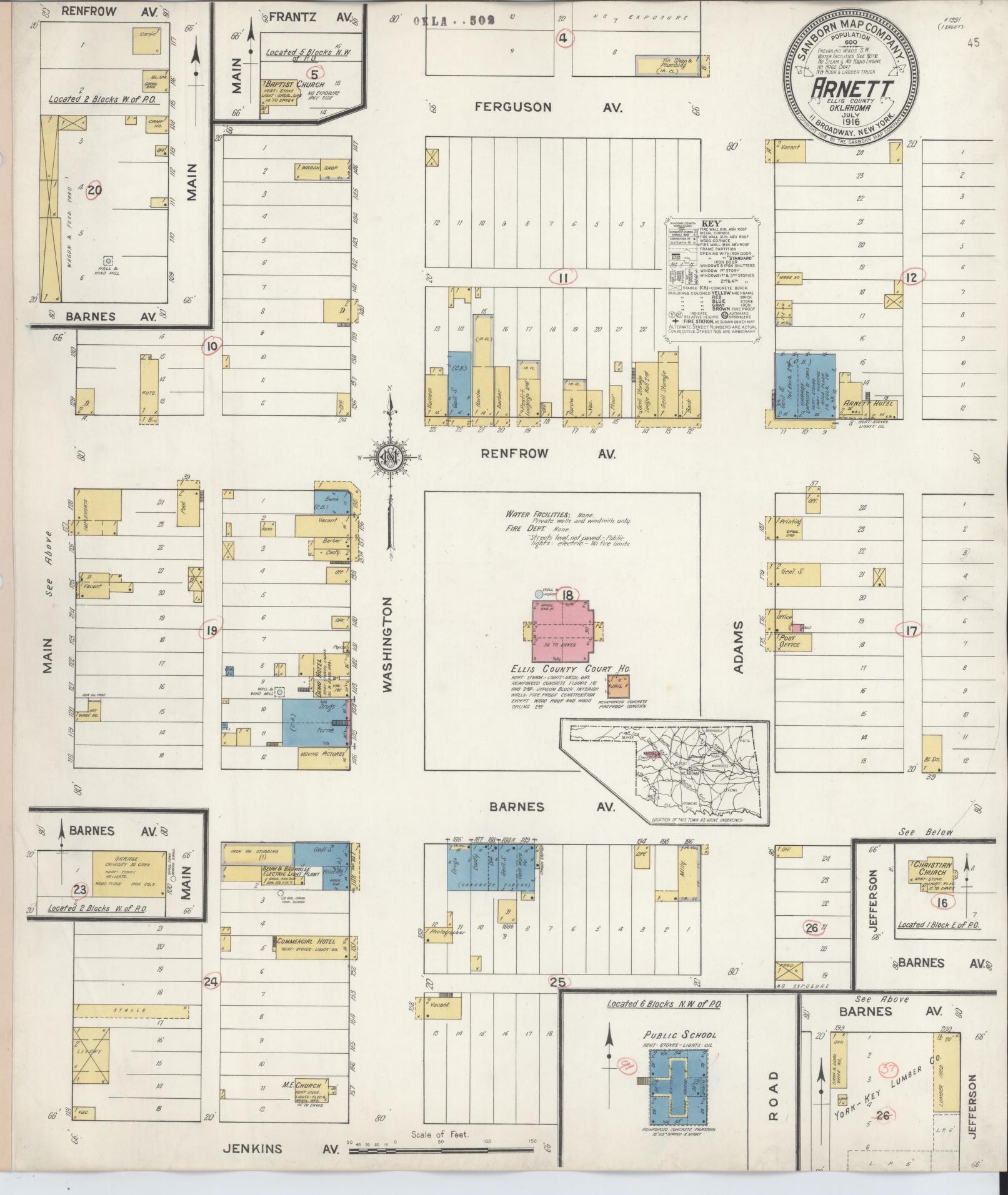 Sanborn Fire Insurance Map from Arnett, Ellis County, Oklahoma (1916), Sheet #0001 - Historic Sanborn Fire Insurance Map Print, vintage old map wall art, antique decor, genealogy gift, Oklahoma Oklahoma map
