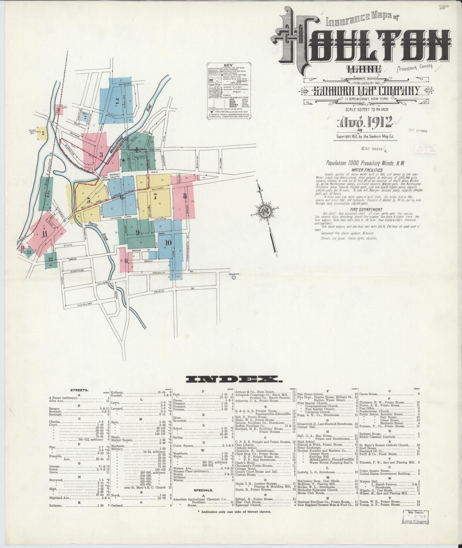 Sanborn Fire Insurance Map from Houlton, Aroostook County, Maine. (1912) – Historic Sanborn Fire Insurance Map Print