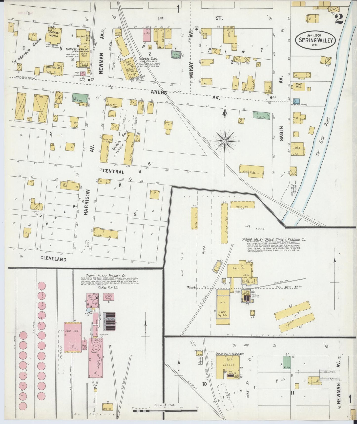 Sanborn Fire Insurance Map from Spring Valley, Pierce County, Wisconsin (1900), Sheet #0002 - Complete Map Set gallery image, historic Sanborn map, vintage wall art, Wisconsin Wisconsin