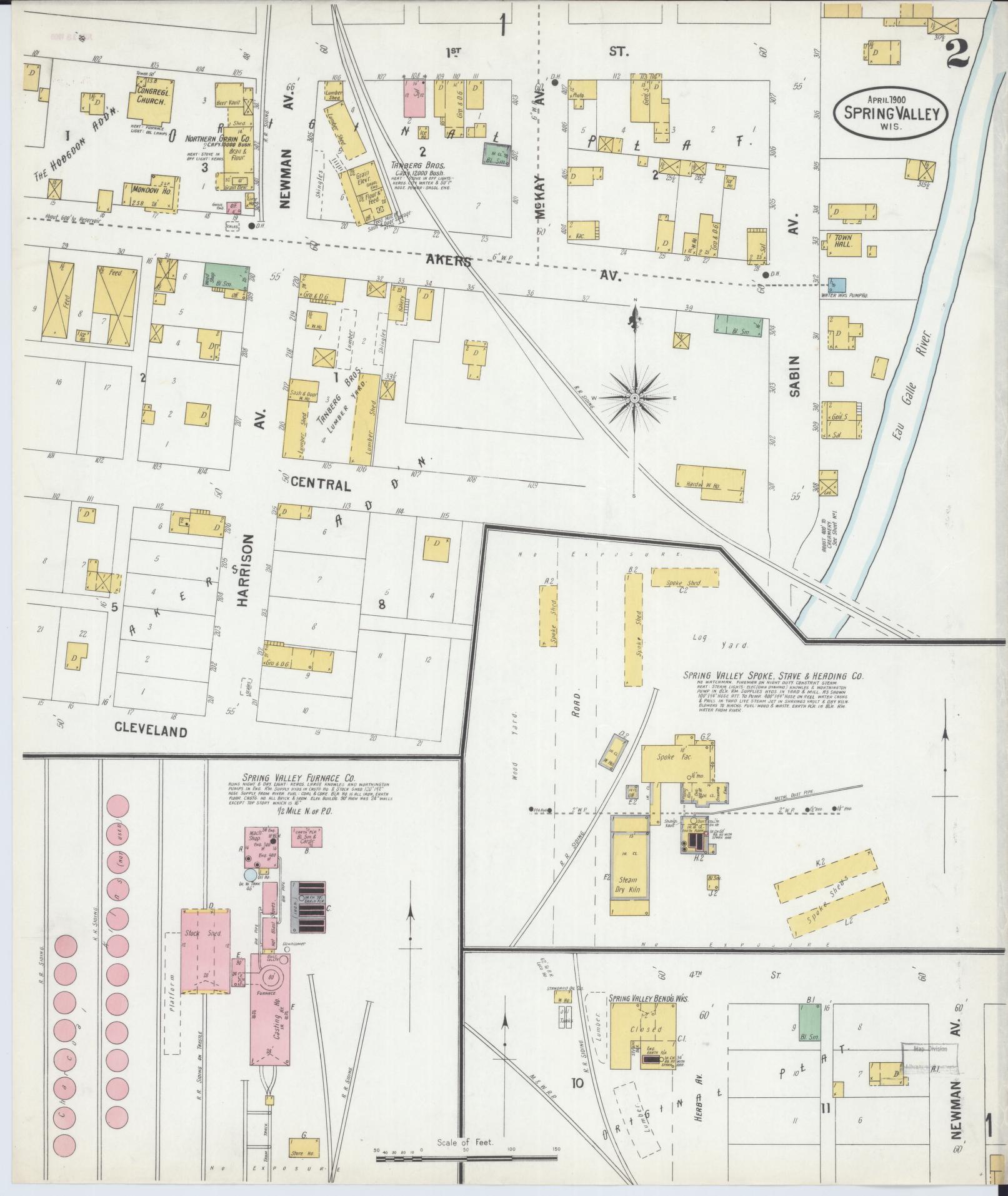 Sanborn Fire Insurance Map from Spring Valley, Pierce County, Wisconsin (1900), Sheet #0002 - Complete Map Set gallery image, historic Sanborn map, vintage wall art, Wisconsin Wisconsin