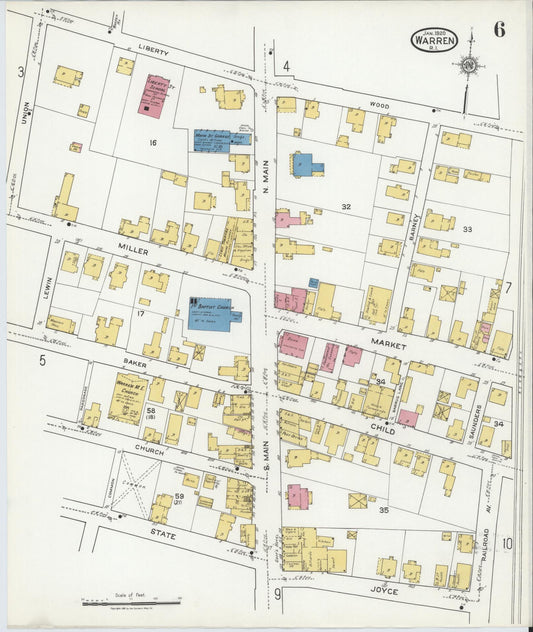 Sanborn Fire Insurance Map from Warren, Bristol County, Rhode Island (1920), Sheet #0006 - Historic Sanborn Fire Insurance Map Print, vintage old map wall art, antique decor, genealogy gift, Rhode Island Rhode Island map