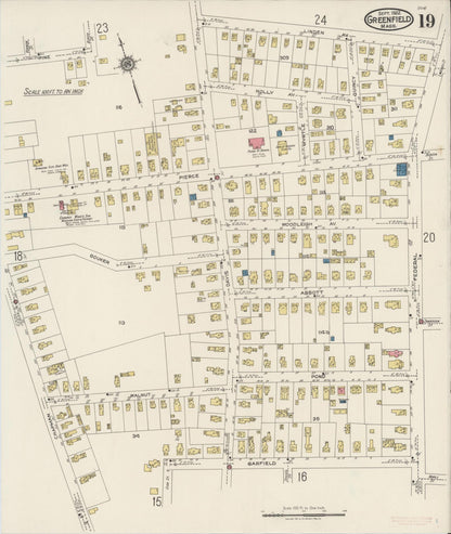 Sanborn Fire Insurance Map from Greenfield, Franklin County, Massachusetts (1922), Sheet #0019 - Complete Map Set gallery image, historic Sanborn map, vintage wall art, Massachusetts Massachusetts