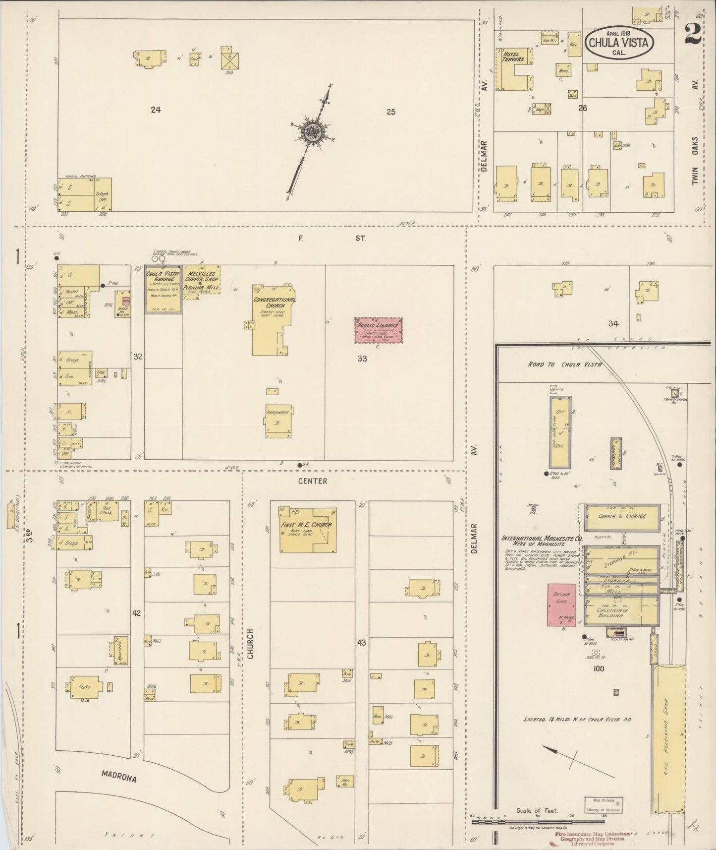 Sanborn Fire Insurance Map from Chula Vista, San Diego County, California (1918), Sheet #0002 - Complete Map Set gallery image, historic Sanborn map, vintage wall art, California California