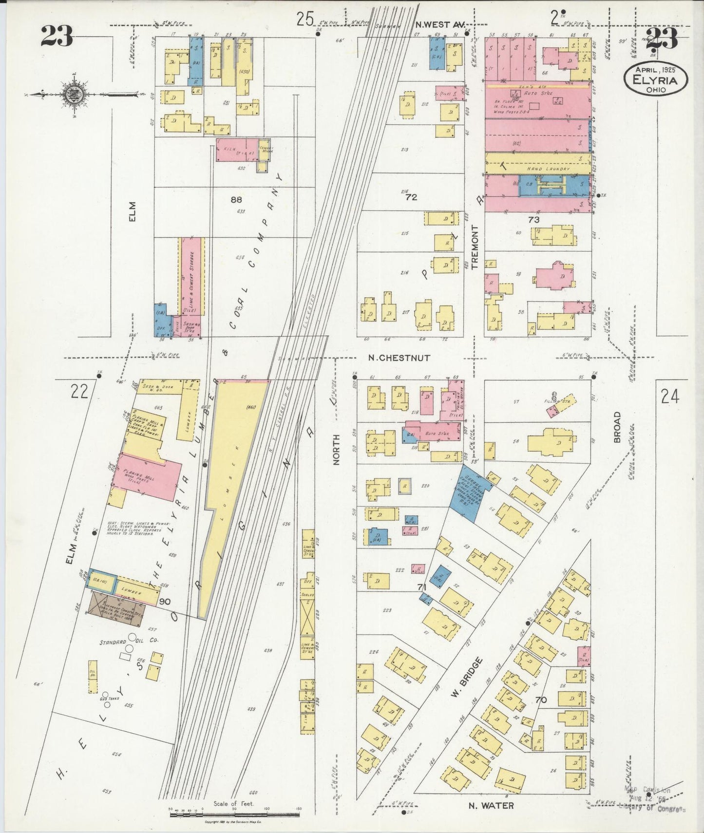 Sanborn Fire Insurance Map from Elyria, Lorain County, Ohio (1925), Sheet #0023 - Historic Sanborn Fire Insurance Map Print, vintage old map wall art, antique decor, genealogy gift, Ohio Ohio map