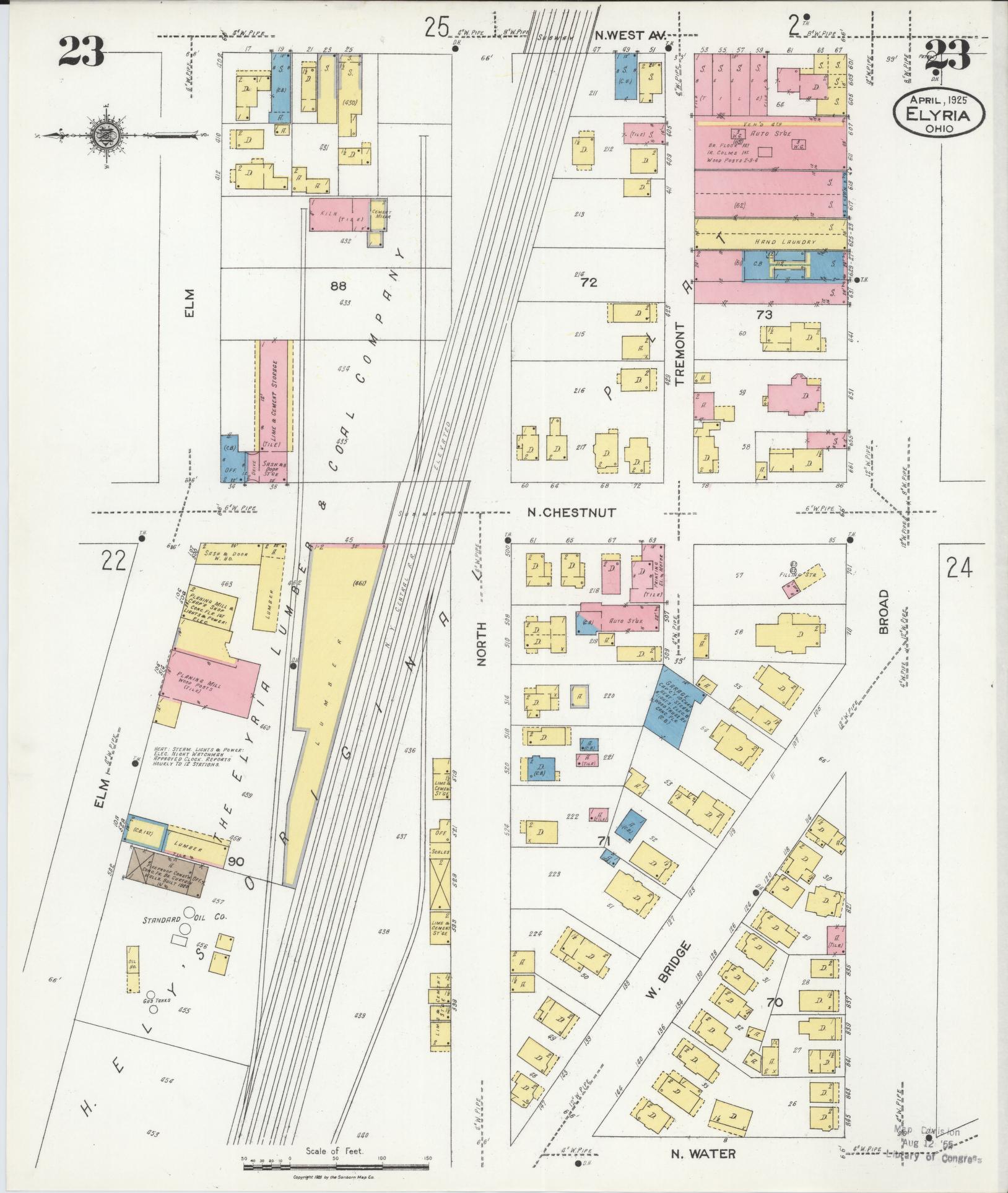 Sanborn Fire Insurance Map from Elyria, Lorain County, Ohio (1925), Sheet #0023 - Historic Sanborn Fire Insurance Map Print, vintage old map wall art, antique decor, genealogy gift, Ohio Ohio map