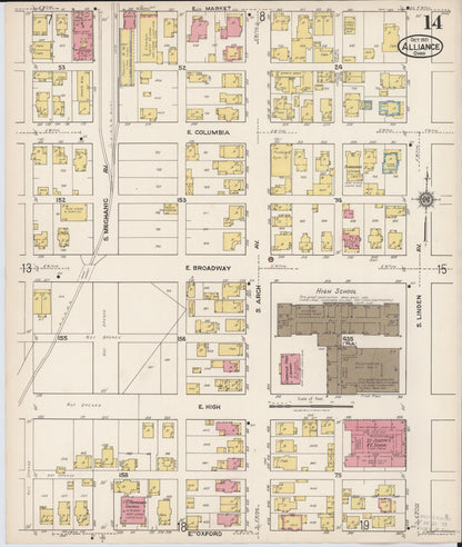 Sanborn Fire Insurance Map from Alliance, Stark County, Ohio (1921), Sheet #0014 - Complete Map Set gallery image, historic Sanborn map, vintage wall art, Ohio Ohio