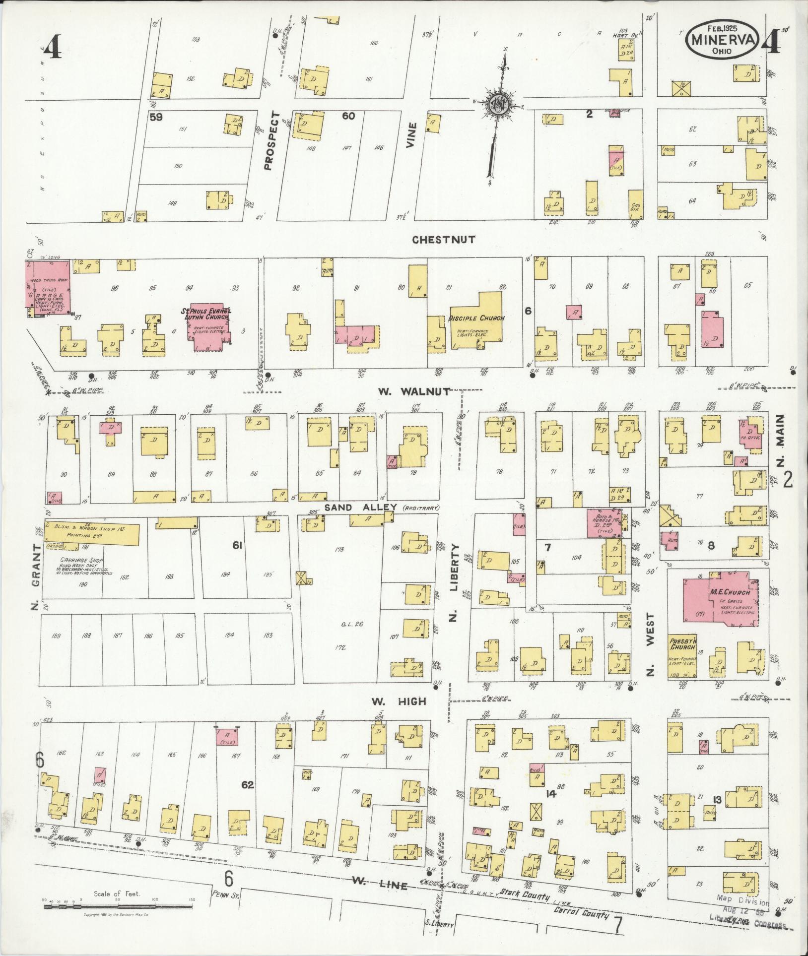 Sanborn Fire Insurance Map from Minerva, Stark And Carroll Counties, Ohio (1925), Sheet #0004 - Complete Map Set gallery image, historic Sanborn map, vintage wall art, Ohio Ohio