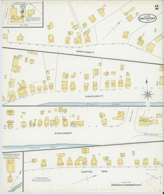 Sanborn Fire Insurance Map from Hampton Beach, Rockingham County, New Hampshire (1904), Sheet #0002 - Historic Sanborn Fire Insurance Map Print, vintage old map wall art, antique decor, genealogy gift, New Hampshire New Hampshire map