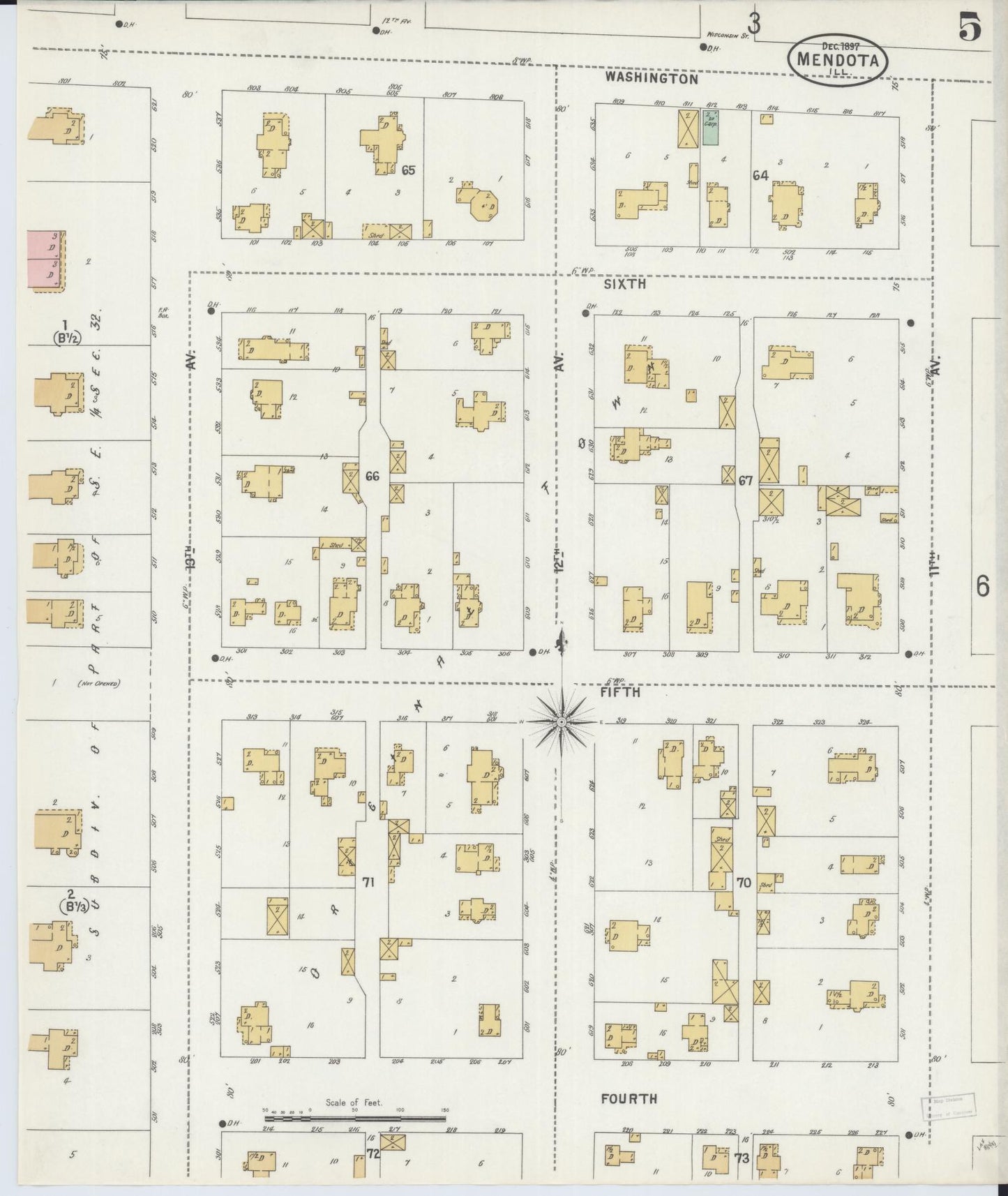 Sanborn Fire Insurance Map from Mendota, La Salle County, Illinois (1897), Sheet #0005 - Complete Map Set gallery image, historic Sanborn map, vintage wall art, Illinois Illinois