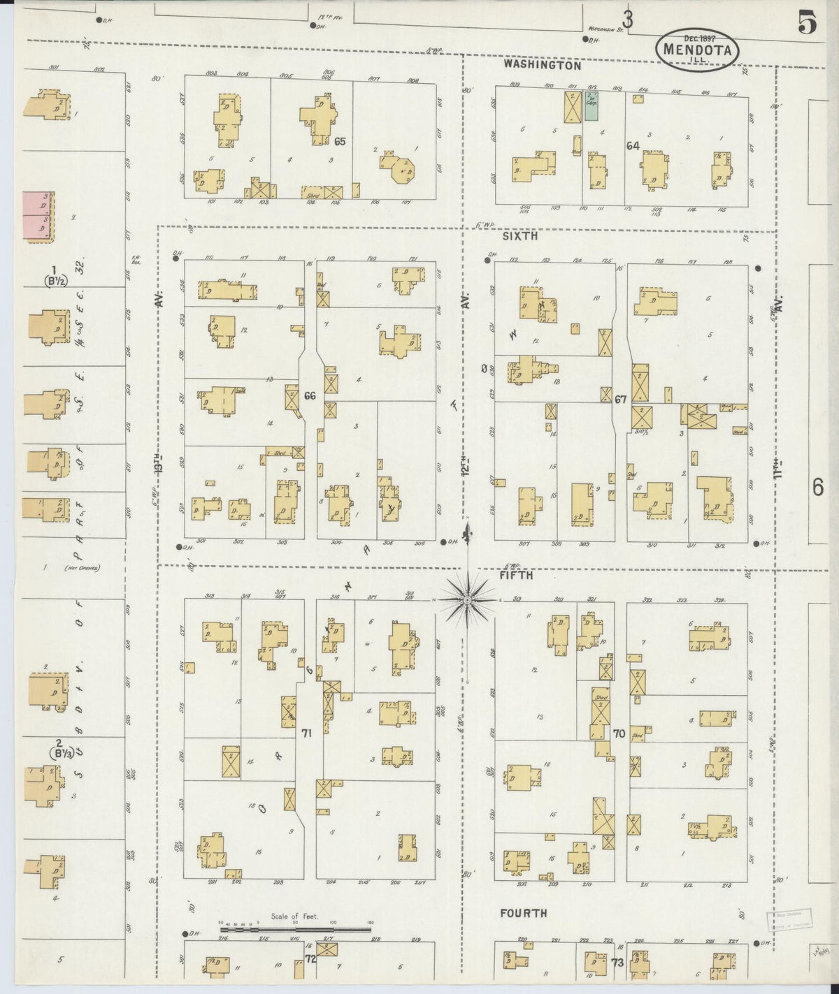 Sanborn Fire Insurance Map from Mendota, La Salle County, Illinois (1897), Sheet #0005 - Complete Map Set gallery image, historic Sanborn map, vintage wall art, Illinois Illinois