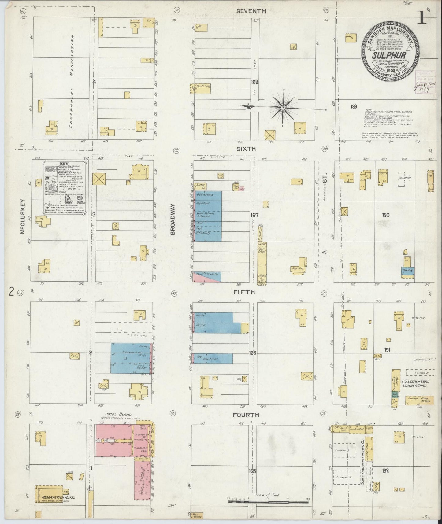Sanborn Fire Insurance Map from Sulphur, Murray County, Oklahoma (1903), Sheet #0001 - Complete Map Set gallery image, historic Sanborn map, vintage wall art, Oklahoma Oklahoma
