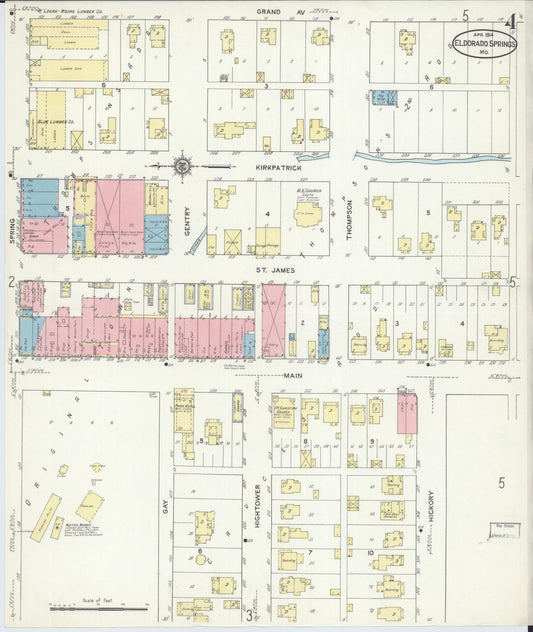 Sanborn Fire Insurance Map from Eldorado Springs, Cedar County, Missouri (1914), Sheet #0004 - Historic Sanborn Fire Insurance Map Print, vintage old map wall art, antique decor, genealogy gift, Missouri Missouri map