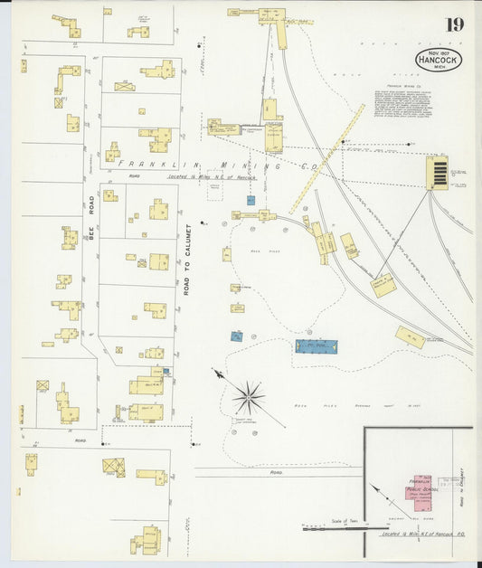 Sanborn Fire Insurance Map from Hancock, Houghton County, Michigan (1907), Sheet #0019 - Historic Sanborn Fire Insurance Map Print, vintage old map wall art, antique decor, genealogy gift, Michigan Michigan map
