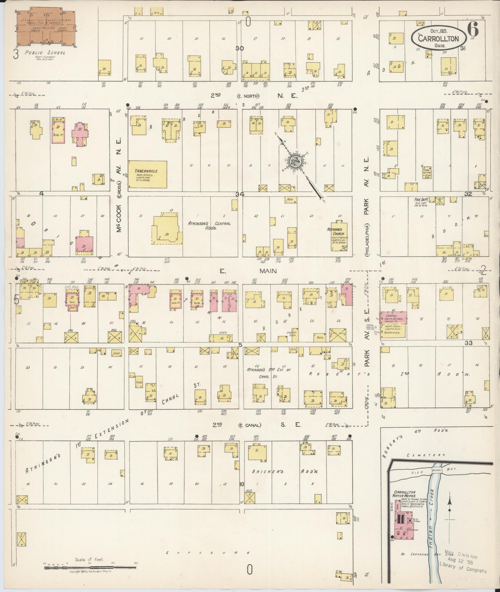 Sanborn Fire Insurance Map from Carrollton, Carroll County, Ohio (1921), Sheet #0006 - Historic Sanborn Fire Insurance Map Print, vintage old map wall art, antique decor, genealogy gift, Ohio Ohio map