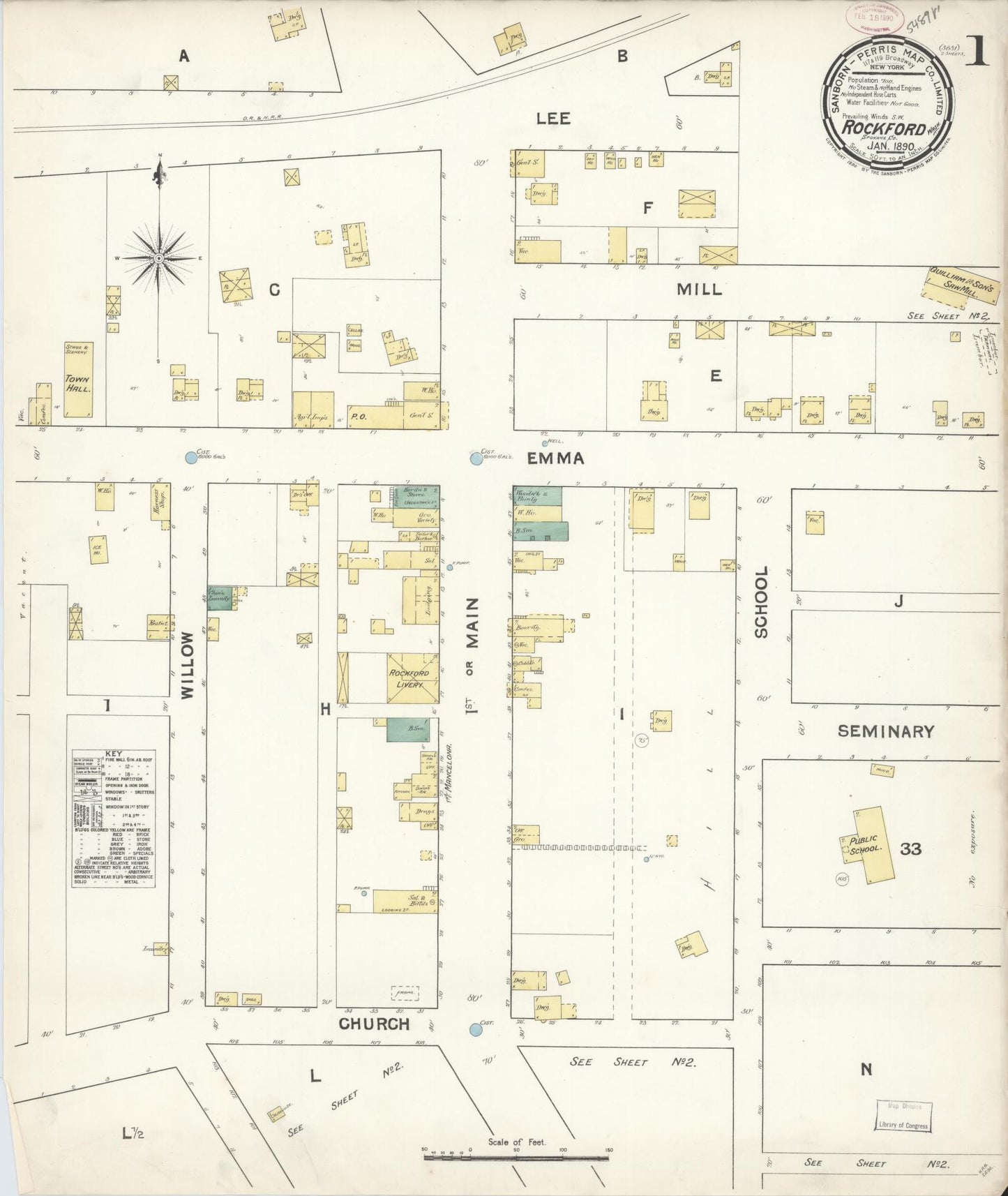 Sanborn Fire Insurance Map from Rockford, Spokane County, Washington (1890), Sheet #0001 - Complete Map Set gallery image, historic Sanborn map, vintage wall art, Washington Washington