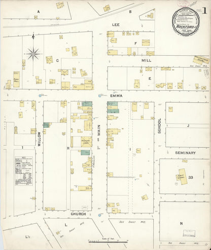 Sanborn Fire Insurance Map from Rockford, Spokane County, Washington (1890), Sheet #0001 - Complete Map Set gallery image, historic Sanborn map, vintage wall art, Washington Washington