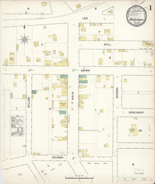Sanborn Fire Insurance Map from Rockford, Spokane County, Washington (1890), Sheet #0001 - Complete Map Set gallery image, historic Sanborn map, vintage wall art, Washington Washington