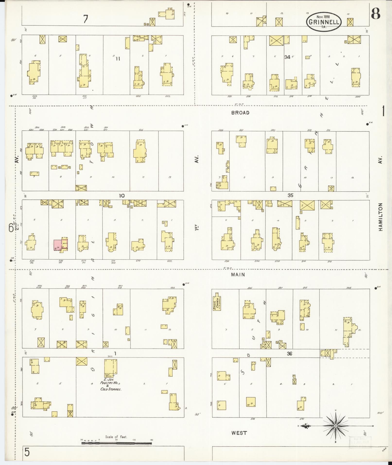 Sanborn Fire Insurance Map from Grinnell, Poweshiek County, Iowa (1898), Sheet #0008 - Historic Sanborn Fire Insurance Map Print, vintage old map wall art