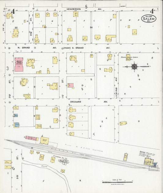 Sanborn Fire Insurance Map from Salem, Dent County, Missouri (1924), Sheet #0004 - Historic Sanborn Fire Insurance Map Print, vintage old map wall art, antique decor, genealogy gift, Missouri Missouri map