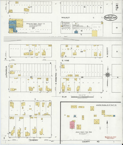 Sanborn Fire Insurance Map from Rensselaer, Jasper County, Indiana (1921), Sheet #0005 - Historic Sanborn Fire Insurance Map Print, vintage old map wall art, antique decor, genealogy gift, Indiana Indiana map